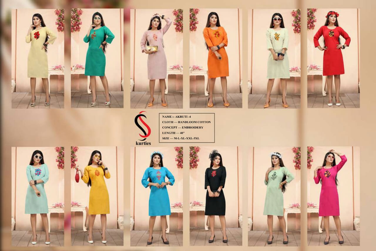 SS Akruti 4 Handloom Cotton Straight Cut Kurtis